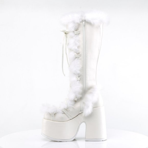 Suede Heel Platform Faux Fur Knee High Boots - Picture 3 of 5